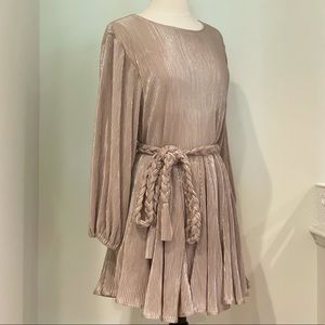 Mint Julep Gold Long Sleeve Ribbed Tie Dress